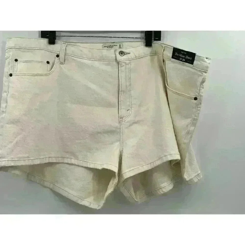 Abercrombie & Fitch High‎ Rise Curve Love The Mom Short In Cream Women's Size 37